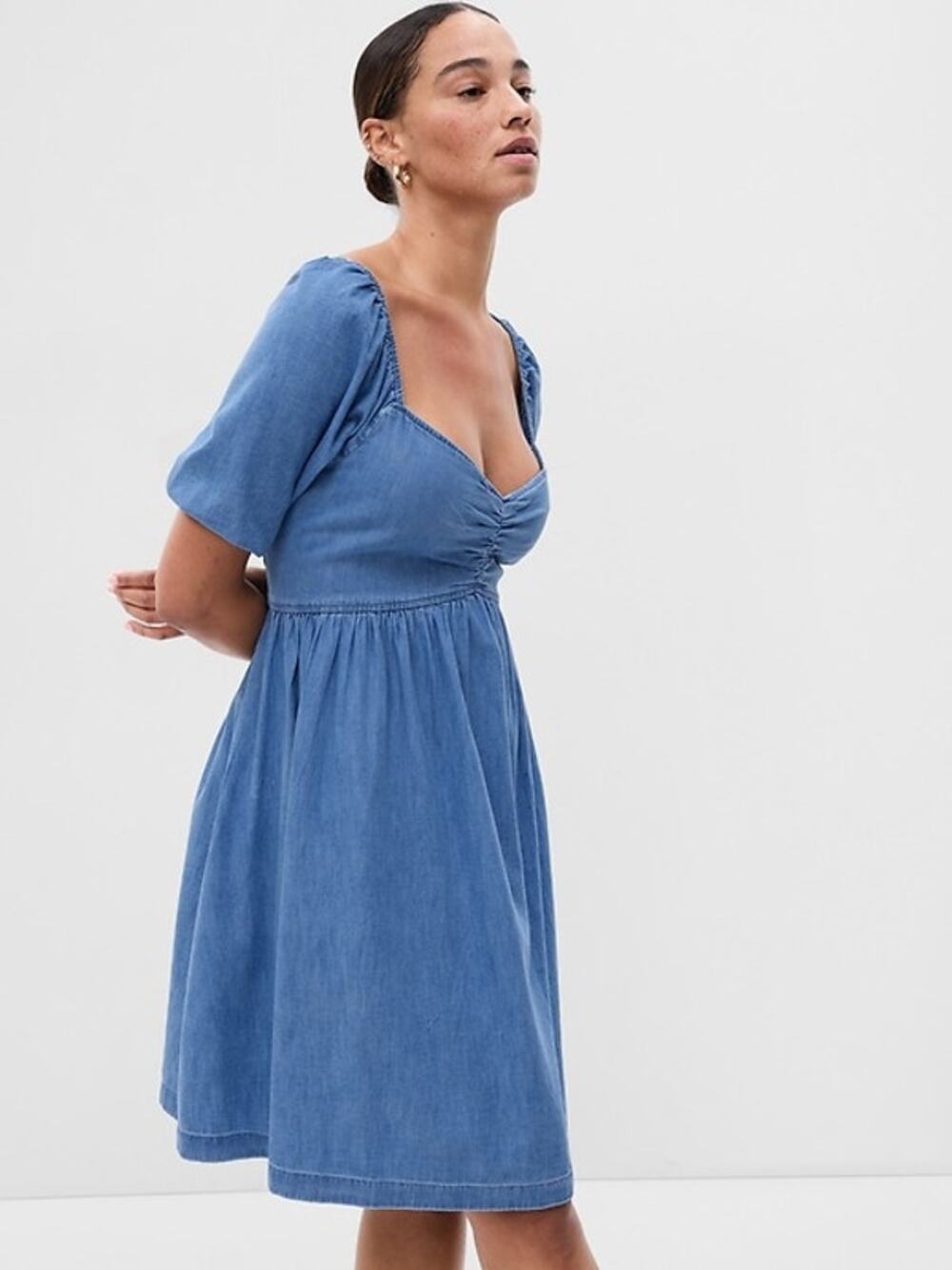 Gap Puff Sleeve Denim Mini Dress Washwell Blue NWT Chambray Women's XSP